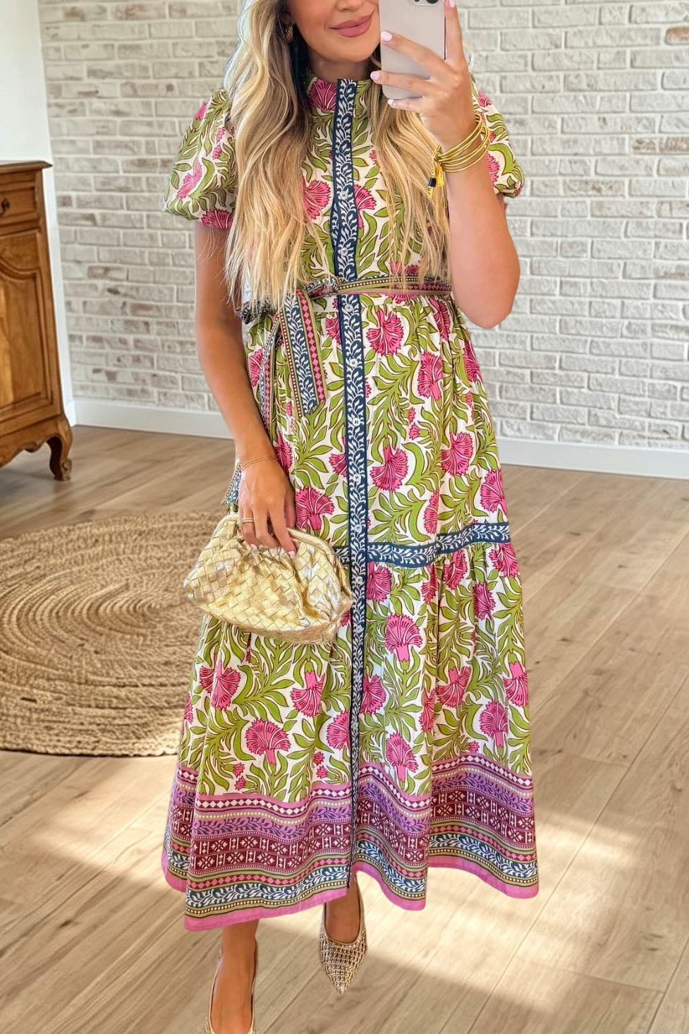 Floral Print Belted Maxi Dress