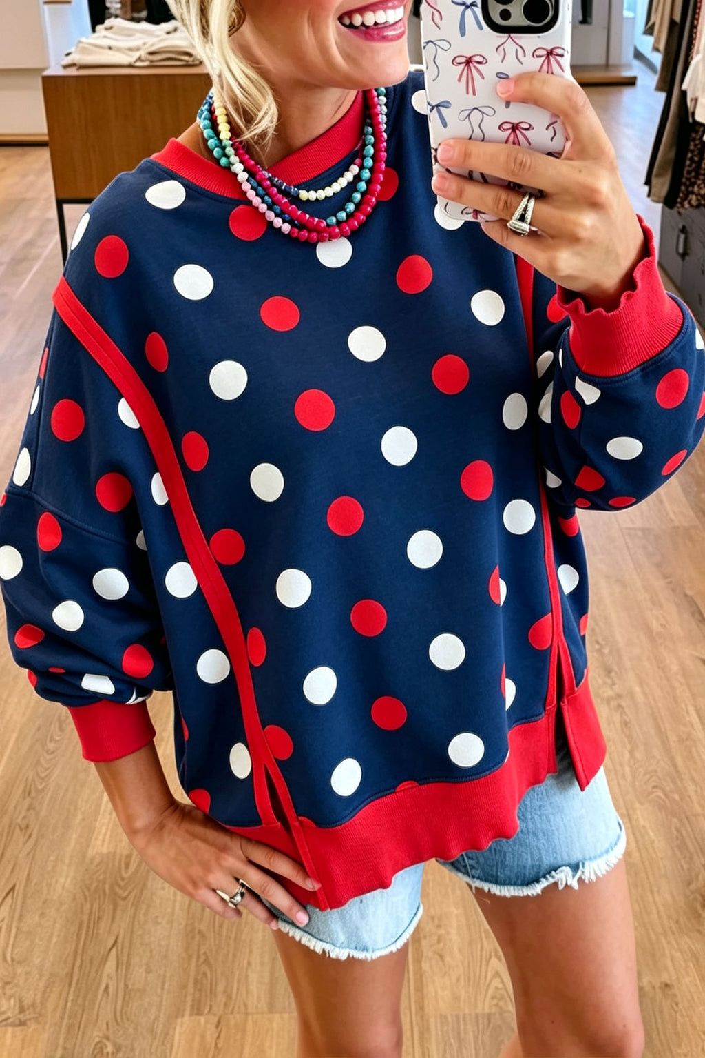 Polka Dot Crewneck Sweatshirt