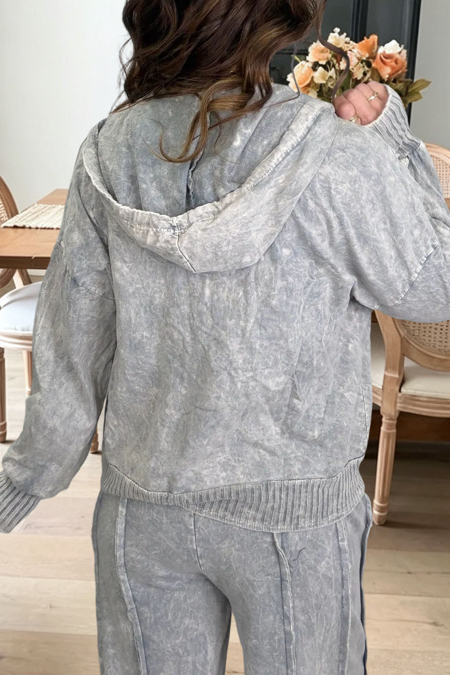 V-Neck Washed Hooded Top