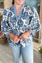 Floral Print V-Neck Ruffle Blouse