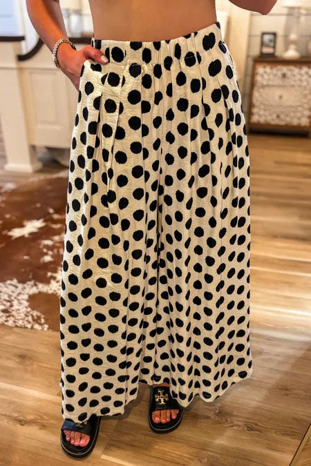 High Waist Polka Dot Wide Leg Pants