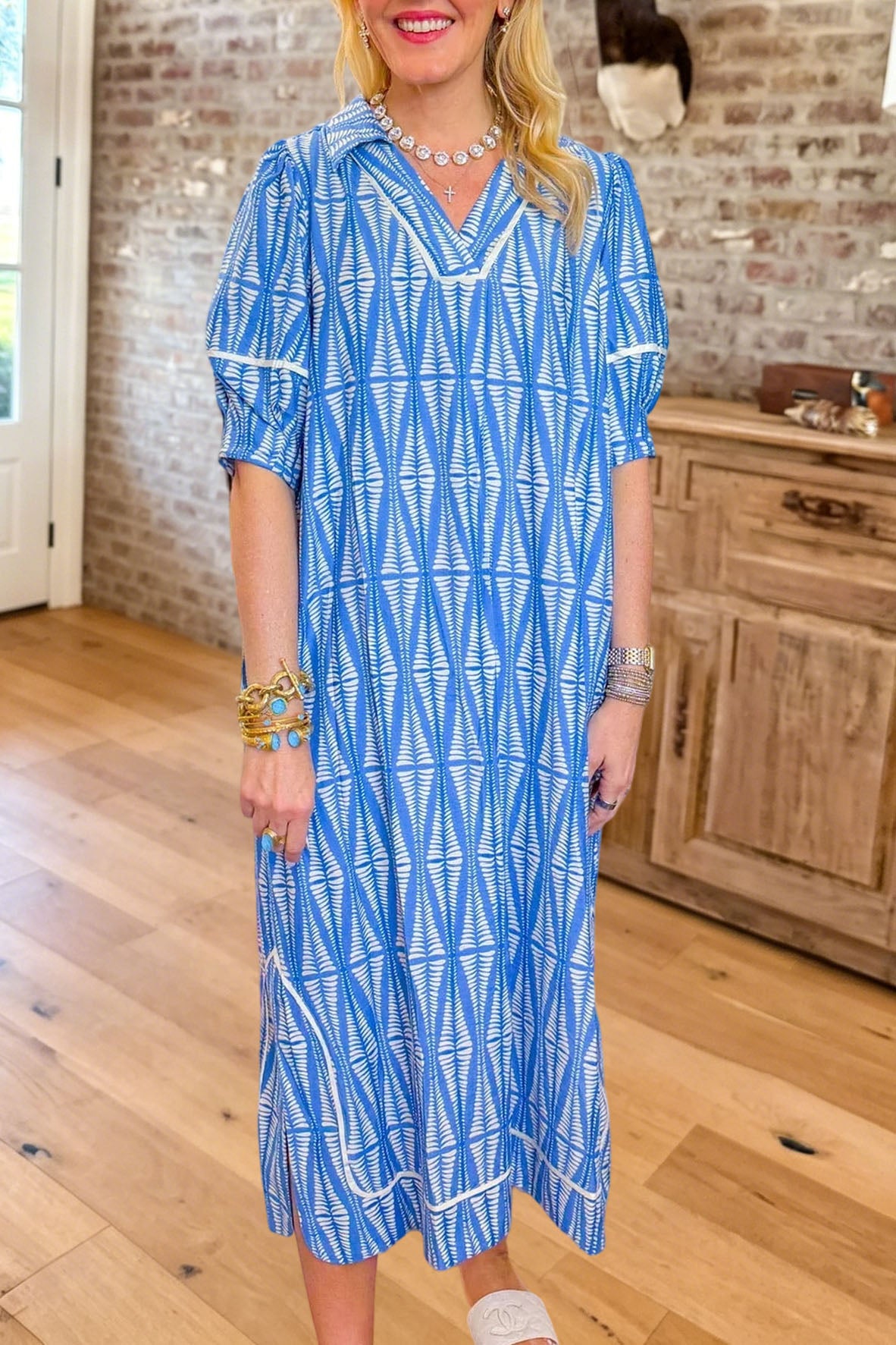 Geometric Print V-Neck Maxi Dress