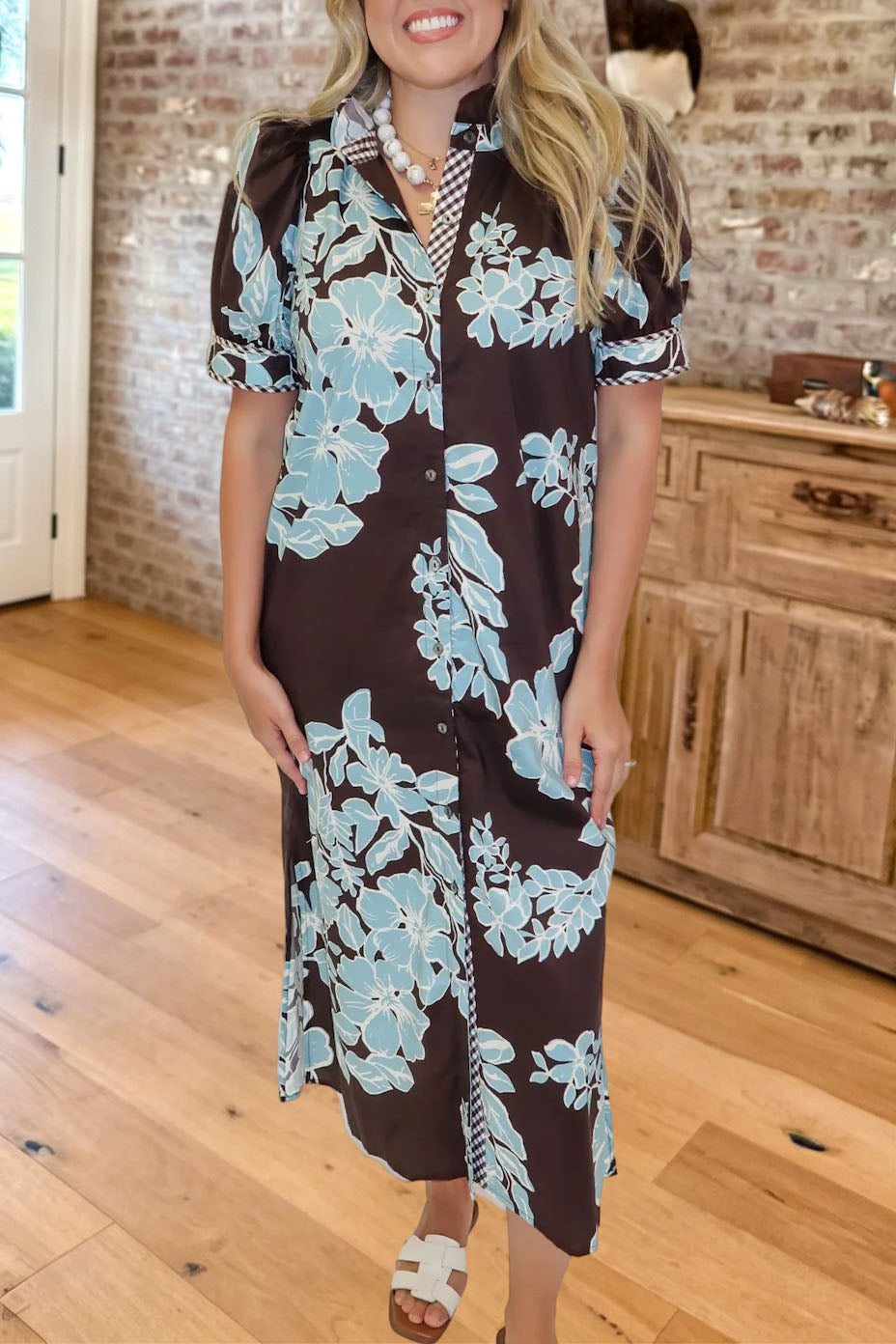 Floral Short Sleeve Shirt Dress