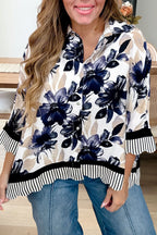Floral Print Striped Trim Blouse