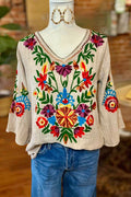 Floral Embroidered V Neck Top