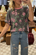 Floral Print Round Neck Casual Tee