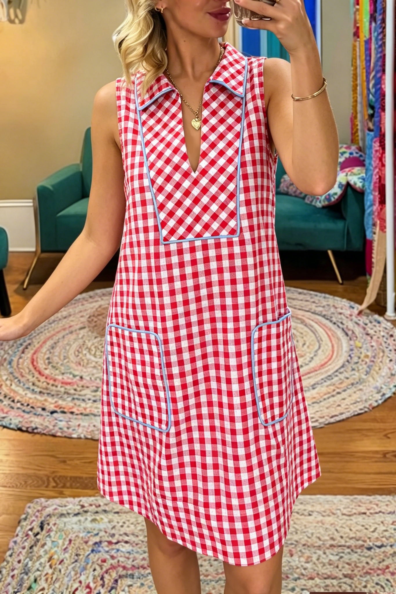 Plaid Sleeveless Pocket Dress