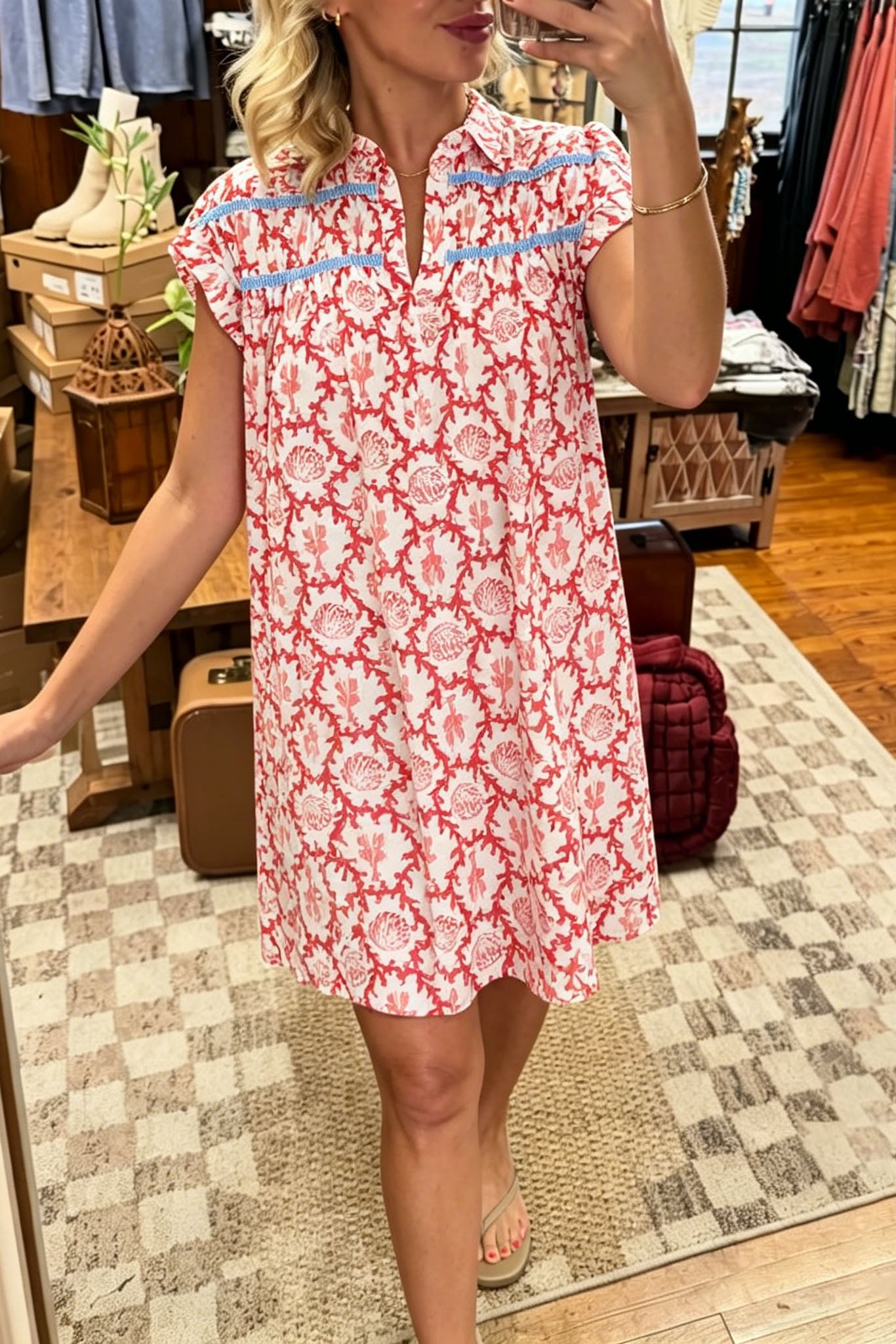 Retro Print V-Neck Dress