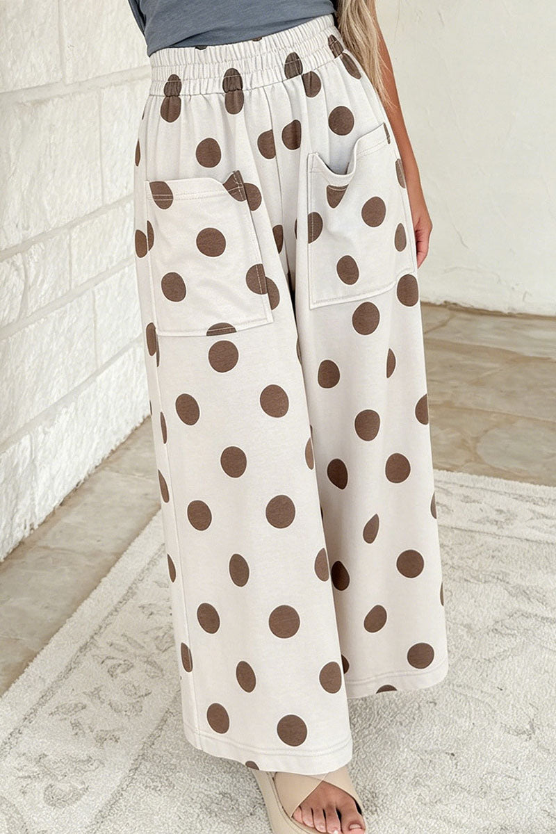 Polka Dot Elastic Wide Leg Pants