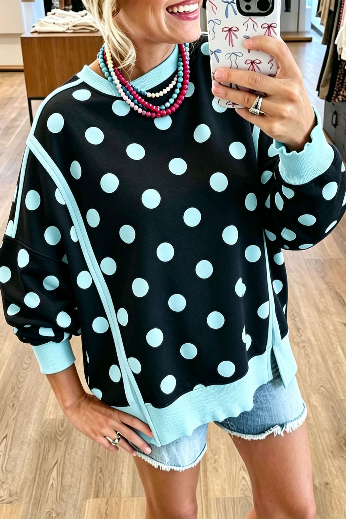 Polka Dot Crewneck Sweatshirt