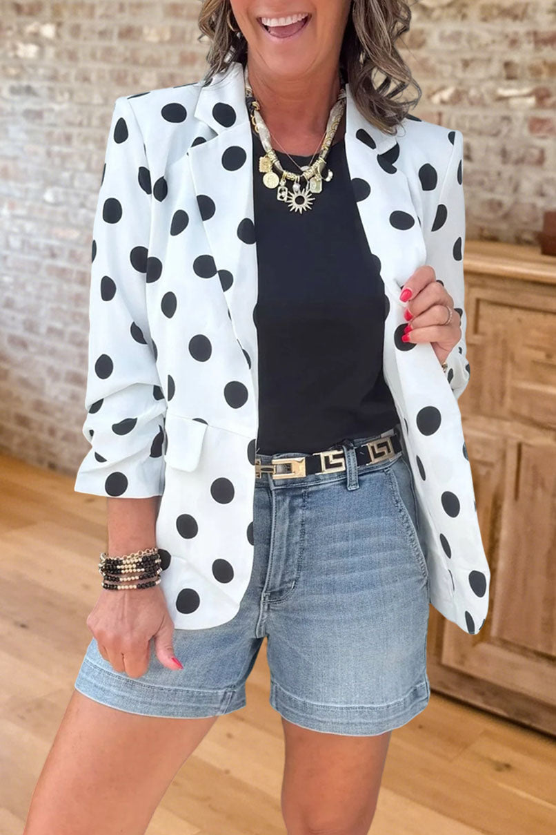 Polka Dot Ruched Sleeve Blazer