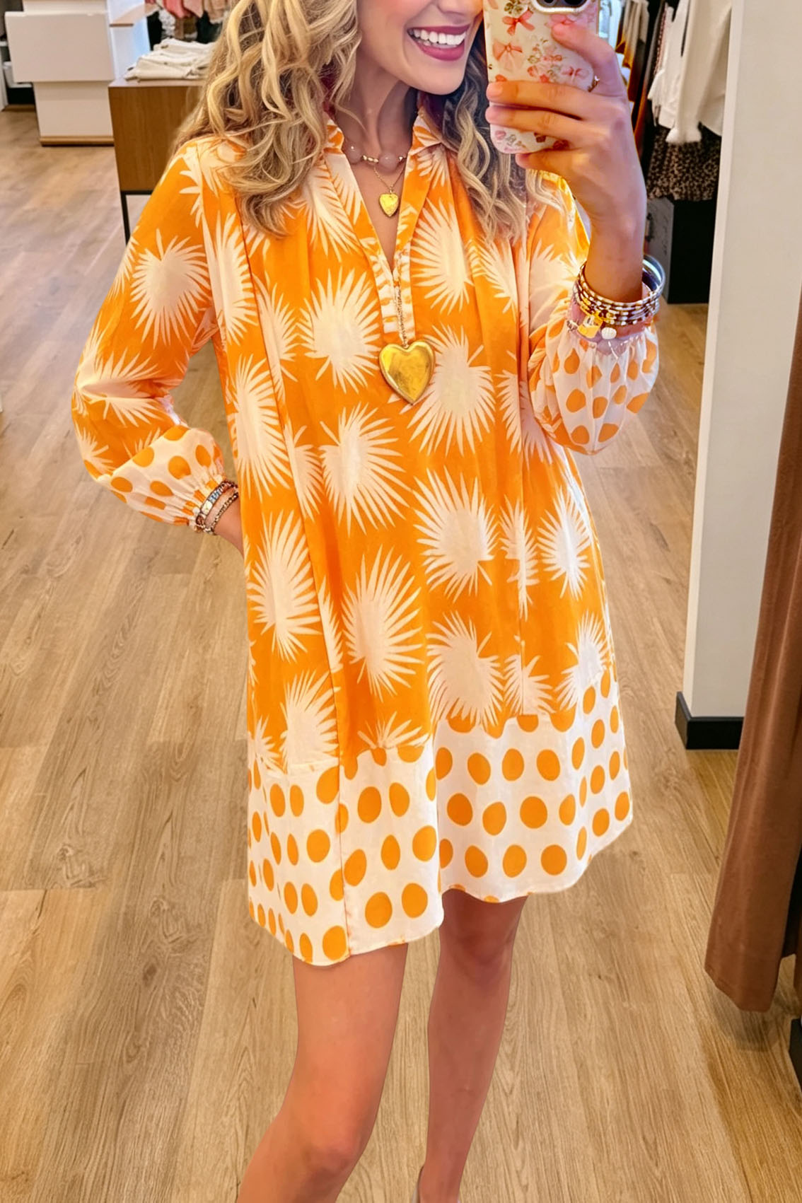 Tropical Print Polka Dot Dress