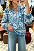 Boho Floral Print V-Neck Blouse