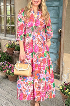 Floral Print Smocked Waist Maxi Dress
