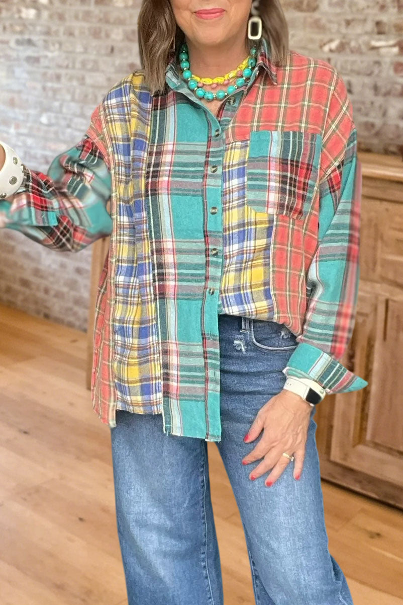 Causal Plaid Patchwork Shirt