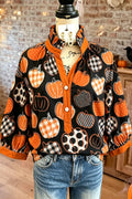 Pumpkin Print Ruffle Neck Blouse