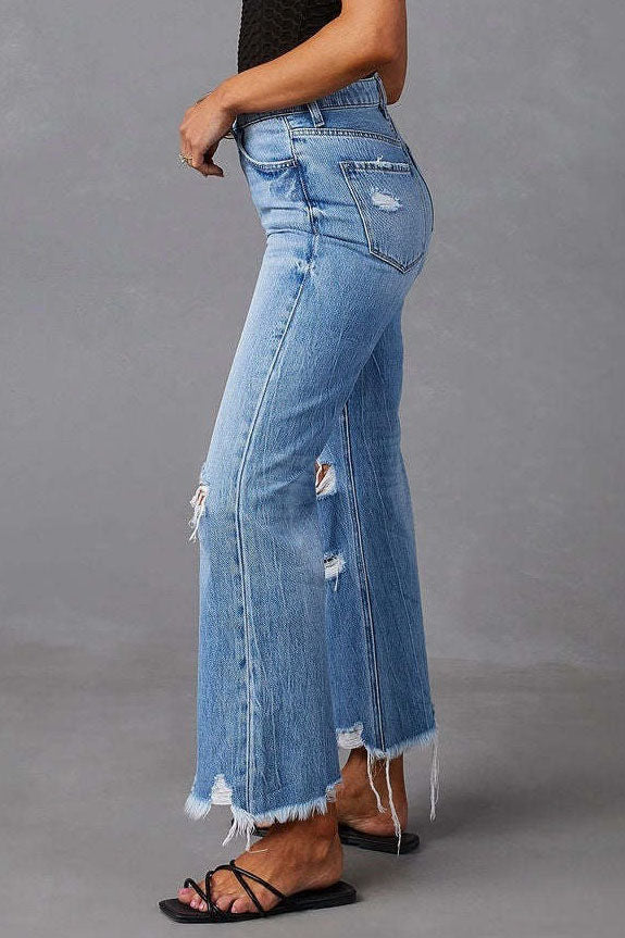 High Rise Distressed Flare Jeans