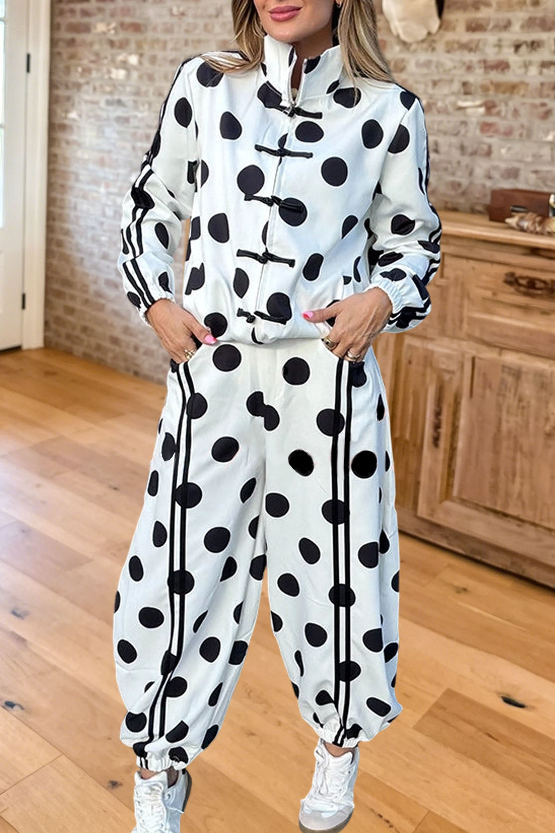 Polka Dot Elastic Pocket Lantern Pants Set
