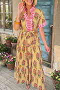 Floral Striped Ruffle Maxi Dress