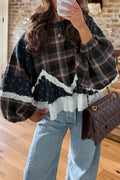 Plaid Lace Trim Top