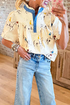 Equestrian Print Button Up Blouse