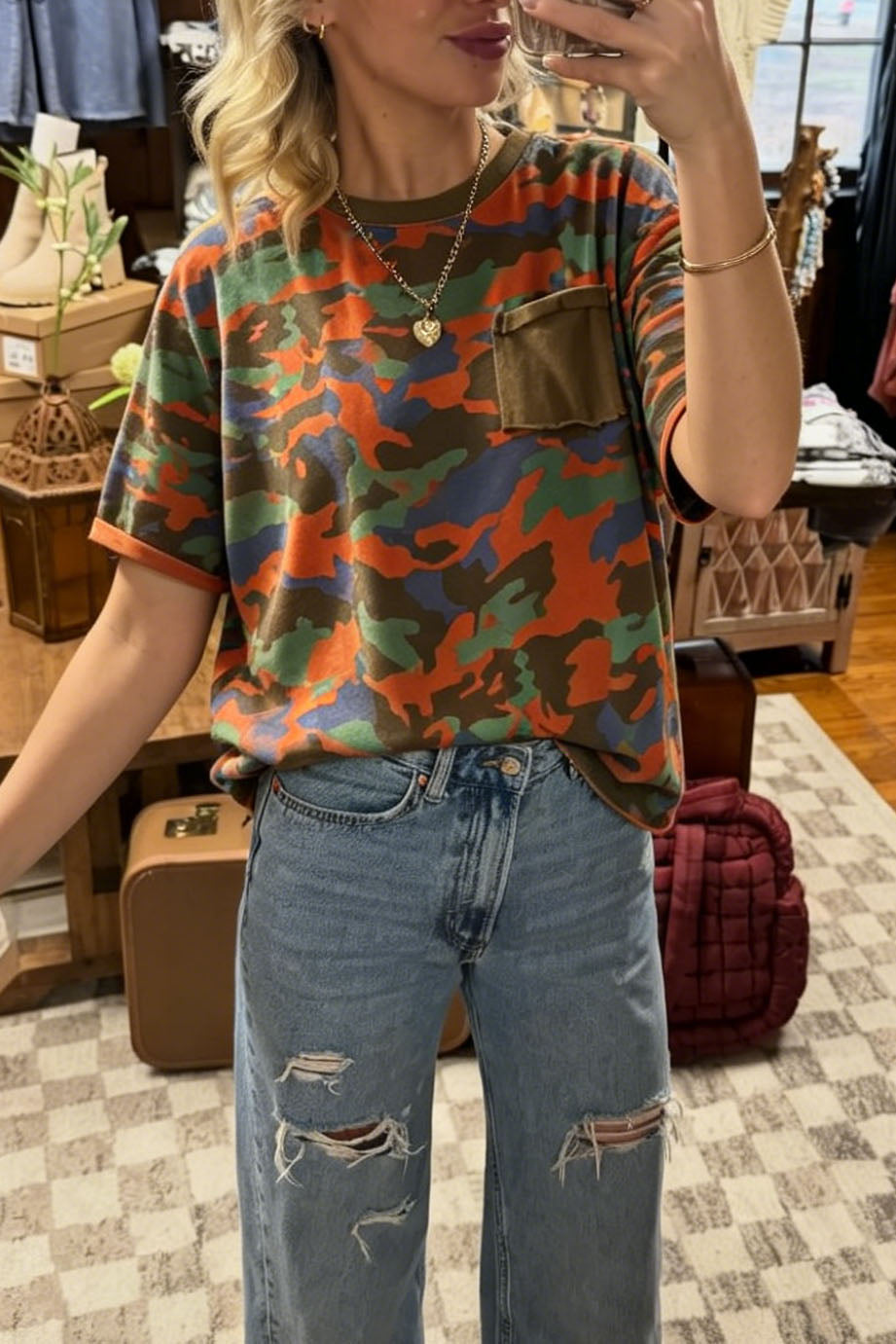 Camo Pocket Round Neck Casual Tee