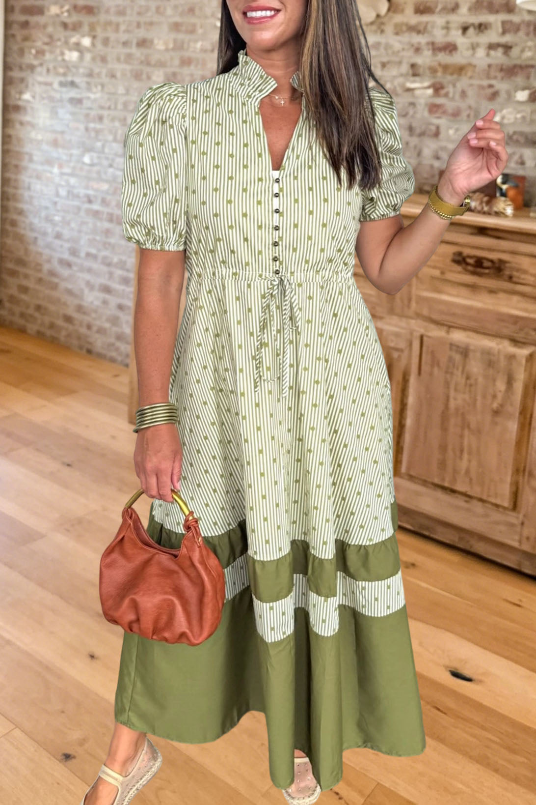 Striped Puff Sleeve Tiered Maxi Dress