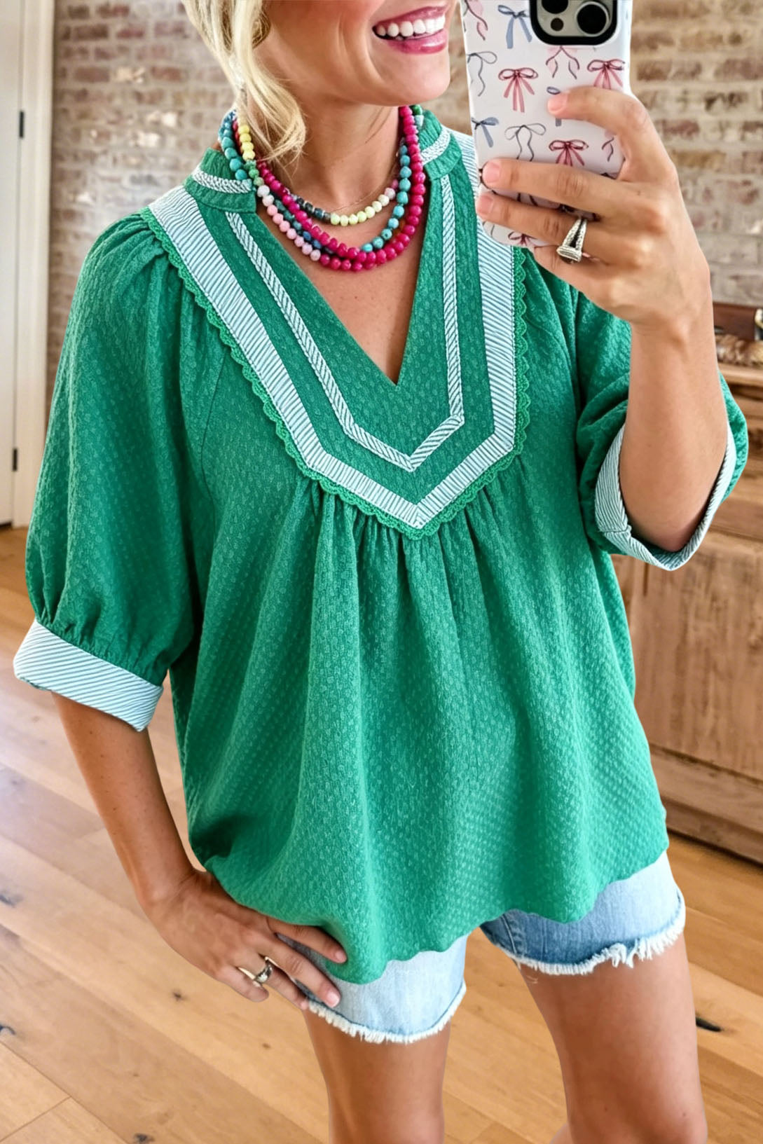 Lace Embroidered Puff Sleeve Blouse