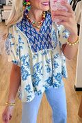 Boho Floral Print V-Neck Blouse
