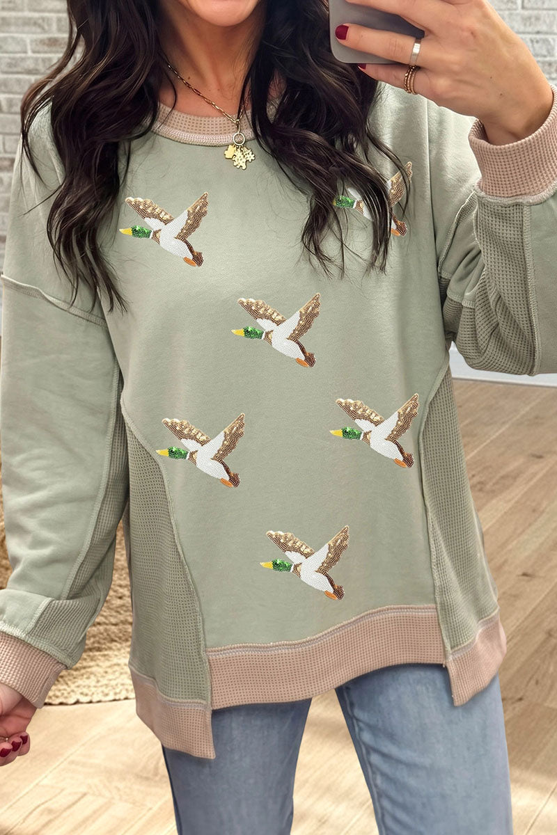 Flying Duck Sequined Waffle Sweatshirt