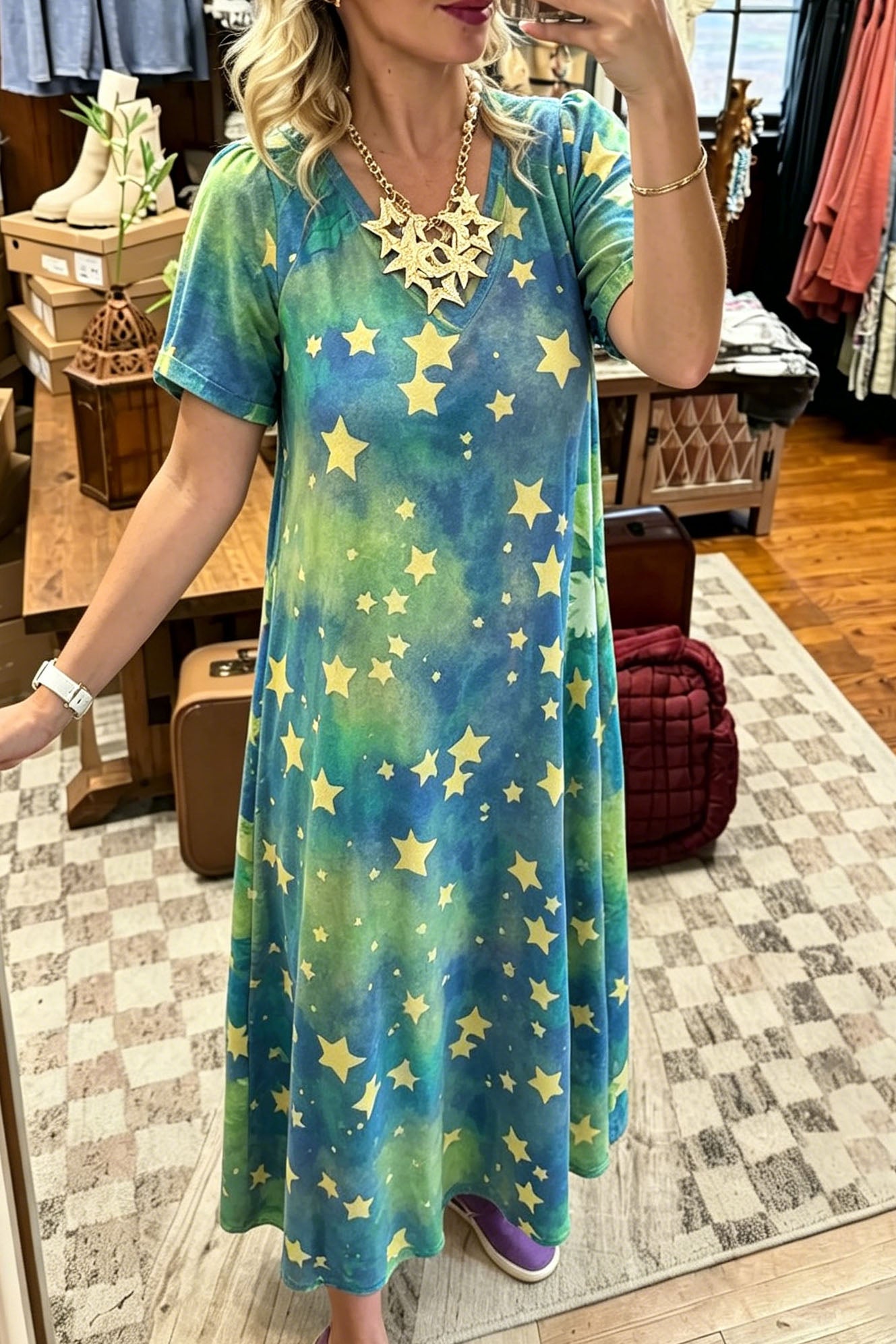 Tie-Dye Star Print Maxi Dress