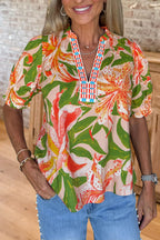 Lily Print V-Neck Short Sleeve Blouse
