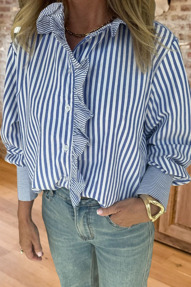 Striped Ruffle Trim Shirt