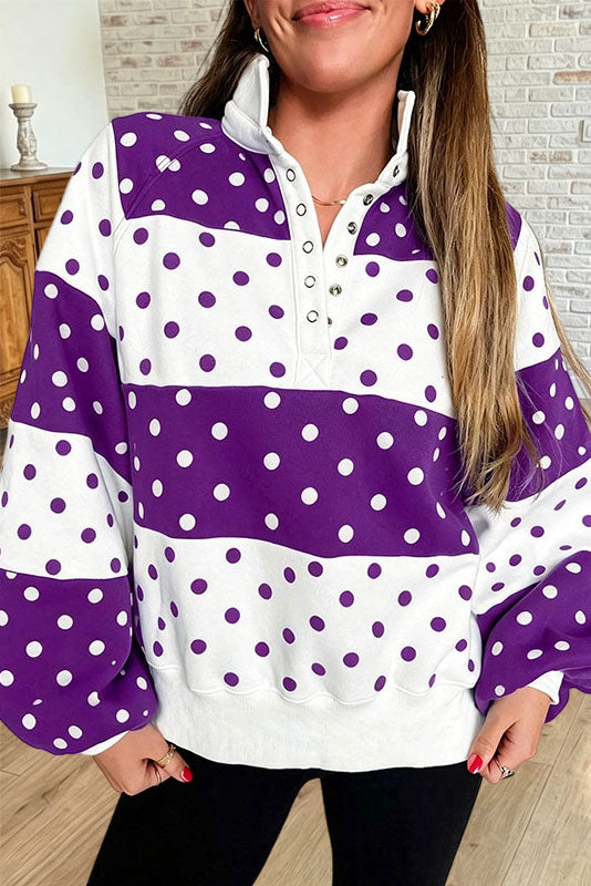 Polka Dot Button Neck Sweatshirt