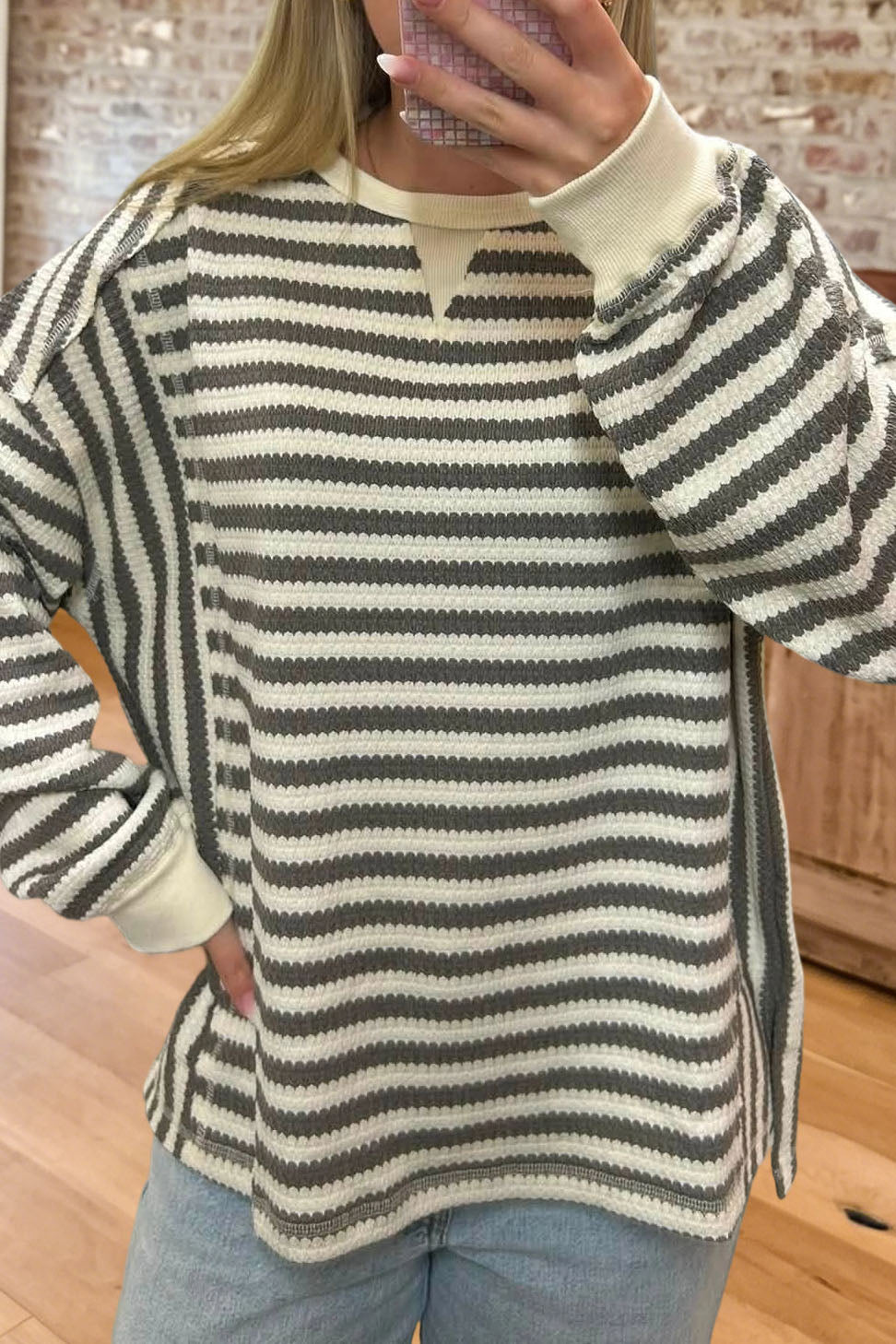 Striped Crew Neck Knit Top