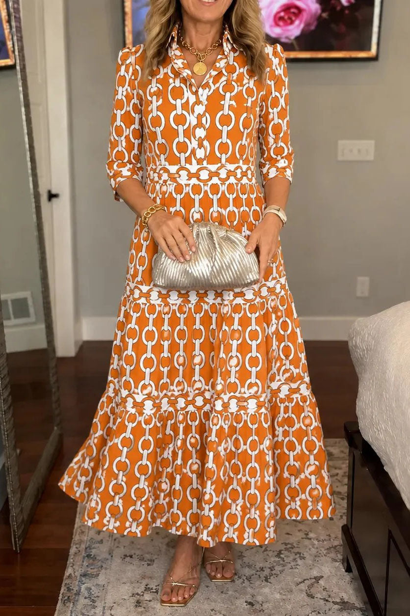 Chain Print Tiered Maxi Dress