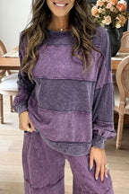 Washed Patchwork Loose Casual Sweatshirt