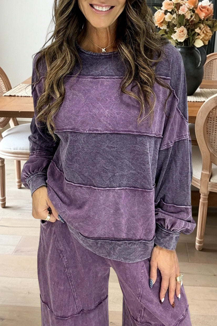 Washed Patchwork Loose Casual Sweatshirt