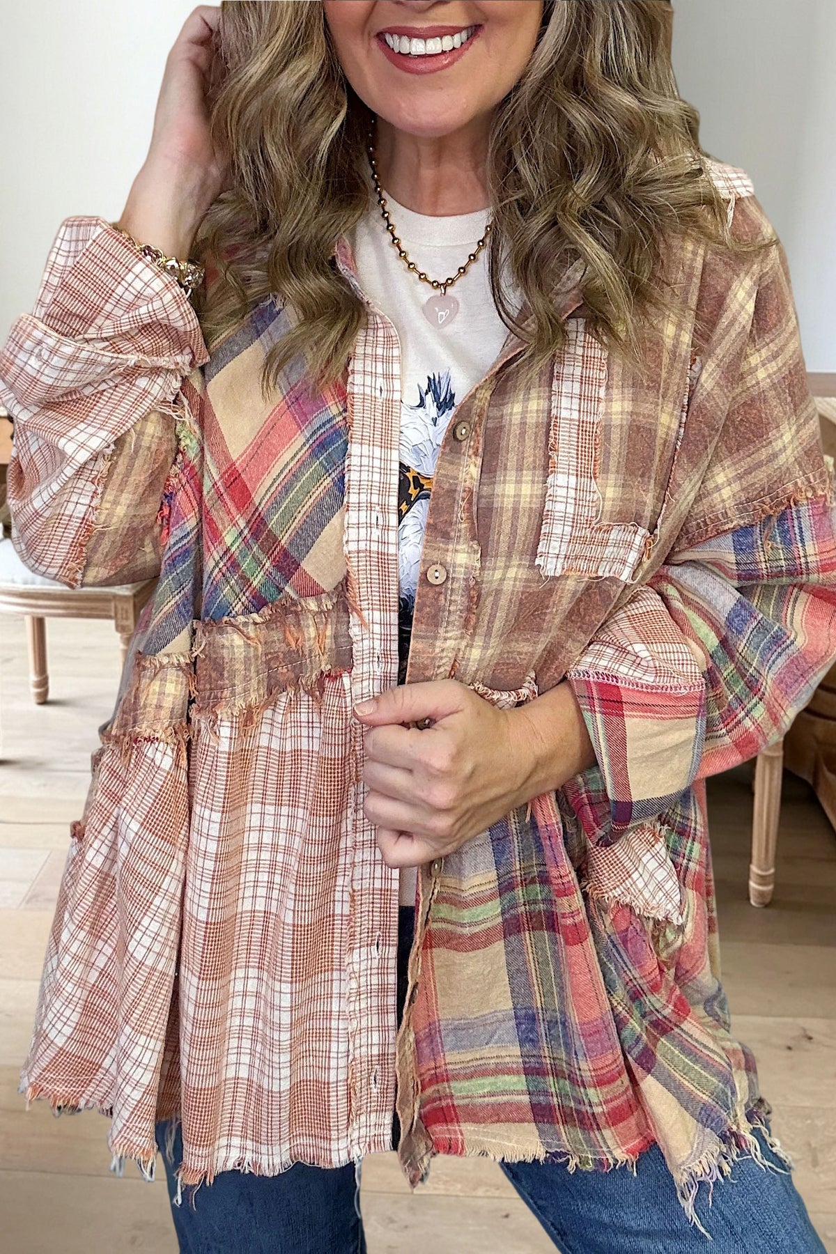 Patchwork Plaid Button Down Shirt