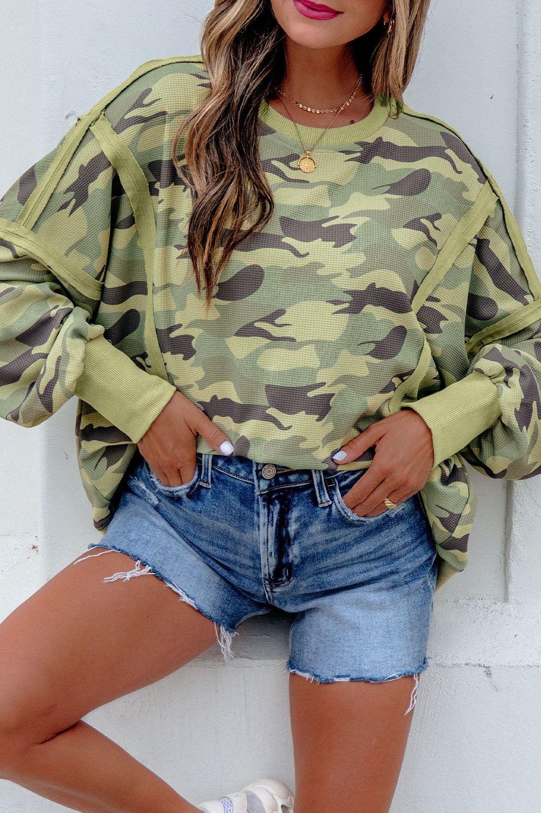 Causal Camo Waffle Sweatshirt