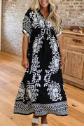 Boho Print V Neck Maxi Dress