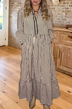 Striped Ruffle Hem Long Sleeve Maxi Dress