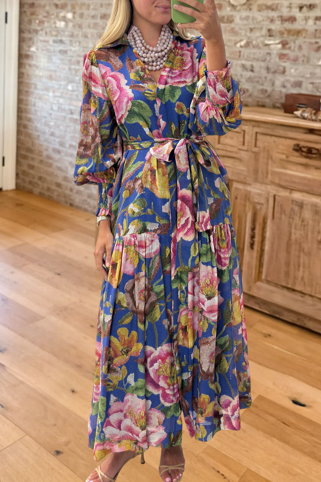 Floral Print Belted Tiered Maxi Dress