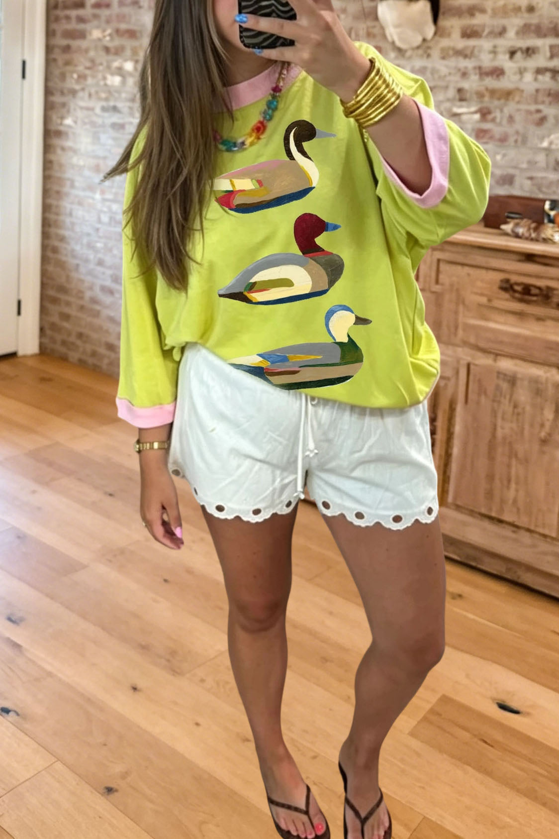Duck Print Contrast Trim Oversized Tee