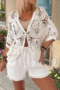 Hollow Out Crochet Button Front Cardigan