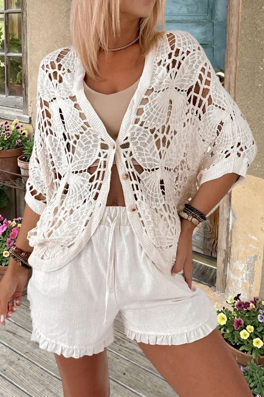 Hollow Out Crochet Button Front Cardigan