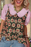 Floral Striped Ruffle Collar Top