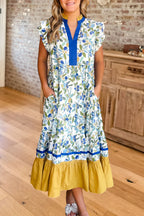 Floral Flutter Sleeve Tiered Maxi Dress
