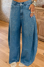 Rhinestone High Waist Wide Leg Jeans