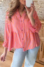 Striped Lace Button Blouse